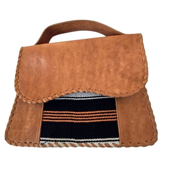 Sarep + Rose Womens Genuine Leather Handwoven Fabric Top Handle Handbag Brown - Picture 9 of 10